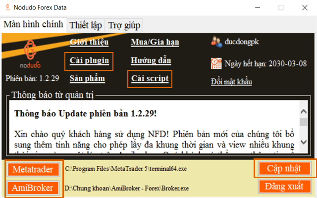 Thiết lập cơ bản trên phần mềm cập nhật dữ liệu Forex cho Amibroker