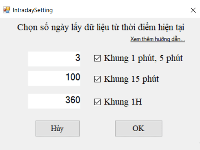 Thiết lập dữ liệu Intraday của Nodudo Forex Data